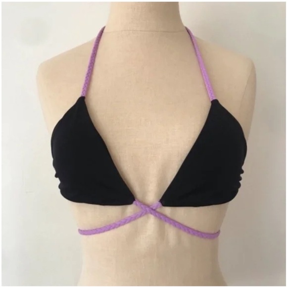 VICTORIA’S SECRET Black with Purple Braided Halter Front Cross Bikini Set size M - Picture 3 of 14